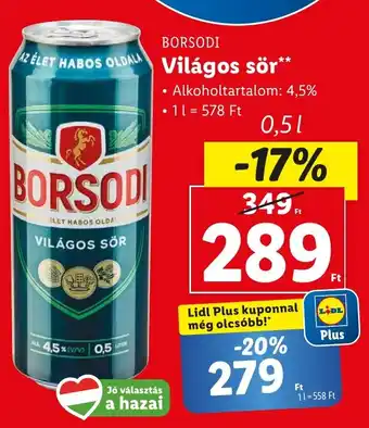 Lidl BORSODI Világos sör 0,5 l ajánlat
