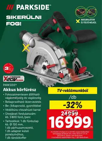 Lidl PARKSIDE Akkus körfűrész 1 db ajánlat