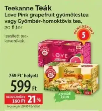 Pingvin Patika Teekanne Teák Love Pink grapefruit gyümölcstea vagy Gyömbér-homoktövis tea, 20 filter ajánlat