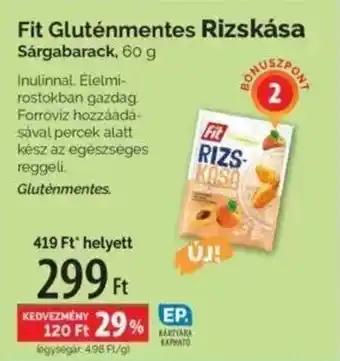 Fit Gluténmentes Rizskása Sárgabarack, 60 g