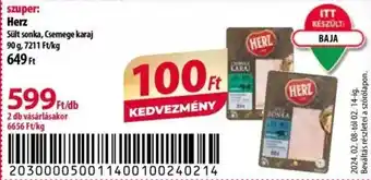 Coop Herz Sült sonka, Csemege karaj 90 g ajánlat