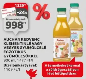 Auchan AUCHAN KEDVENC KLEMENTINLÉ VAGY VEGYES GYÜMÖLCSLÉ EGZOTIKUS GYÜMÖLCSÖKKEL 900 ml ajánlat