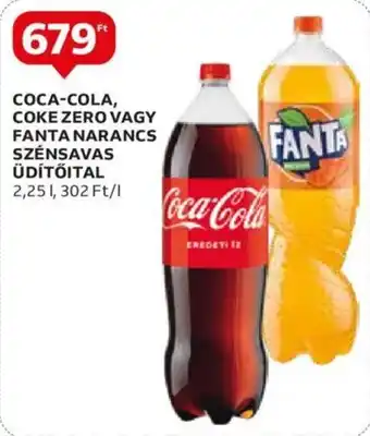 Auchan COCA-COLA, COKE ZERO VAGY FANTA NARANCS SZÉNSAVAS ÜDÍTŐITAL 2,25l ajánlat