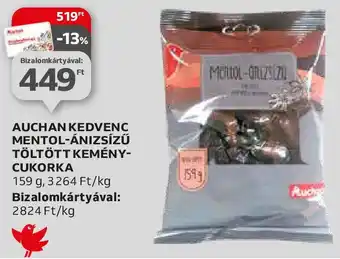 Auchan AUCHAN KEDVENC MENTOL-ÁNIZSÍZŰ TÖLTÖTT KEMÉNY-CUKORKA 159 g ajánlat
