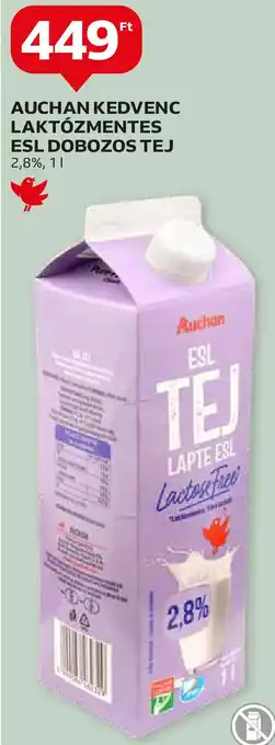 Auchan AUCHAN KEDVENC LAKTÓZMENTES ESL DOBOZOS TEJ 2,8%, 1l ajánlat