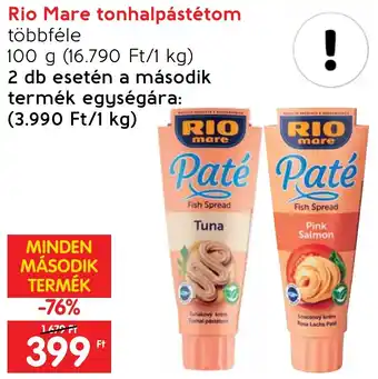 Spar Rio Mare tonhalpástétom többféle 100g ajánlat