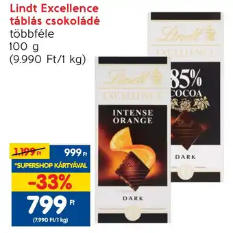 Spar Lindt Excellence táblás csokoládé 100g ajánlat