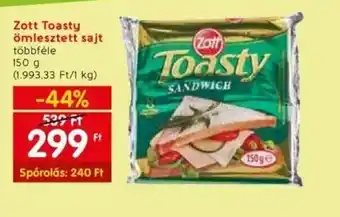 Spar Zott Toasty ömlesztett sajt 150g ajánlat