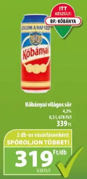 Coop Kőbányai világos sör 0.5l ajánlat