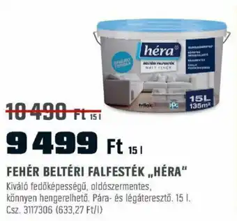 Obi FEHÉR BELTÉRI FALFESTÉK „HÉRA" 15l ajánlat