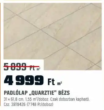 Obi PADLÓLAP ,,QUARZTIE" BÉZS 31x61,8 cm. 1,55 m²/doboz ajánlat