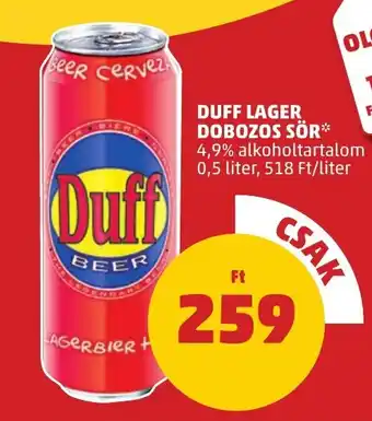 DUFF LAGER DOBOZOS SÖR 4,9% 0,5l