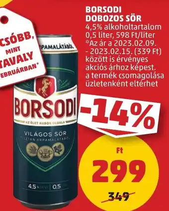 PENNY BORSODI DOBOZOS SÖR 4,5% 0,5l ajánlat