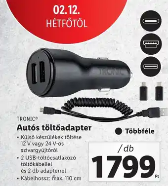 Lidl TRONIC Autós töltőadapter 110cm ajánlat