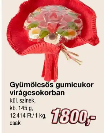 Gyümölcsös gumicukor virágcsokorban kül. színek, kb. 145 g
