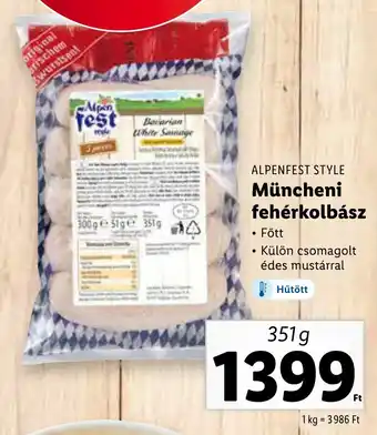 Lidl ALPENFEST STYLE Müncheni fehérkolbász 351g ajánlat