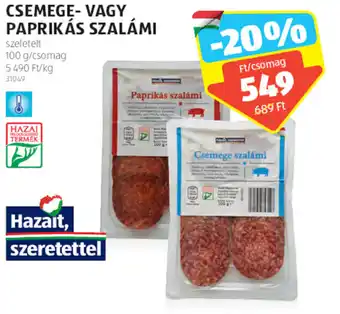 ALDI CSEMEGE VAGY PAPRIKÁS SZALÁMI 100g ajánlat