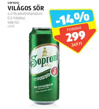 ALDI SOPRONI VILÁGOS SÖR 4,5% 0,5l ajánlat