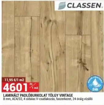 Merkury Market LAMINÁLT PADLÓBURKOLAT TÖLGY VINTAGE 8 mm, AC4/32, 4 oldalas V-csatlakozás, faszerkezet, 24 óráig vízálló ajánlat
