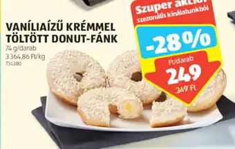 ALDI VANÍLIAÍZŰ KRÉMMEL TÖLTÖTT DONUT-FÁNK 74 g/darab ajánlat