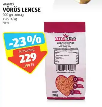 ALDI VITANESS VÖRÖS LENCSE 200g ajánlat