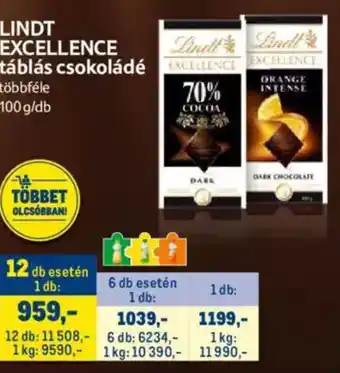 Metro LINDT EXCELLENCE táblás csokoládé 100g ajánlat