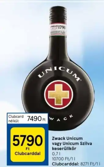 Tesco Zwack Unicum vagy Unicum Szilva keserűlikör 0,7l ajánlat