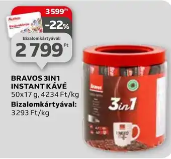Auchan BRAVOS 3IN1 INSTANT KÁVÉ 50x17 g ajánlat