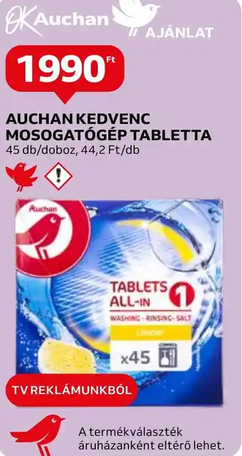Auchan AUCHAN KEDVENC MOSOGATÓGÉP TABLETTA 45 db/doboz ajánlat