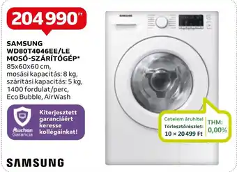 Auchan SAMSUNG WD80T4046EE/LE MOSÓ-SZÁRÍTÓGÉP 85x60x60 cm, ajánlat