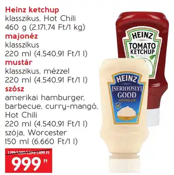Spar Heinz ketchup klasszikus, Hot Chili 460 g majonéz 220ml ajánlat
