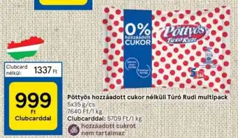 Tesco Pöttyös hozzáadott cukor nélküli Túró Rudi multipack 5x35 g/cs ajánlat