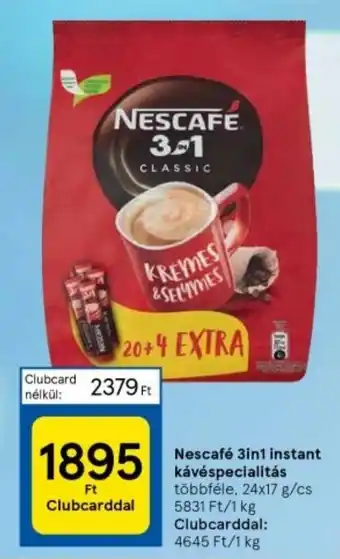 Tesco Nescafé 3in1 instant kávéspecialitás többféle, 24x17 g/cs ajánlat