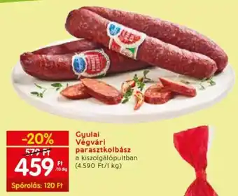Spar Gyulai Végvári parasztkolbász a kiszolgálópultban 10dkg ajánlat
