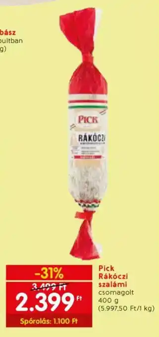 Spar Pick Rákóczi szalámi csomagolt 400 g ajánlat
