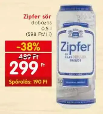 Spar Zipfer sör dobozos 0,5l ajánlat