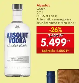 Spar Absolut vodka 0.7l ajánlat