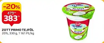 Auchan ZOTT PRIMO TEJFÖL 20%, 330 g ajánlat