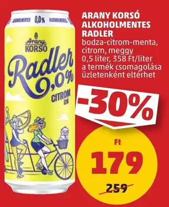 PENNY ARANY KORSÓ ALKOHOLMENTES RADLER 0,5l ajánlat