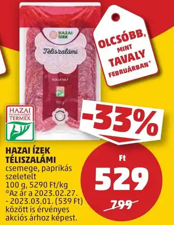 PENNY HAZAI ÍZEK TÉLISZALÁMI 100g ajánlat