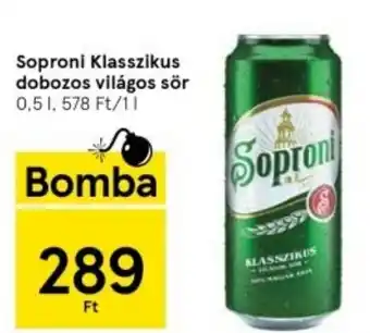 Tesco Soproni Klasszikus dobozos világos sör 0,5l ajánlat