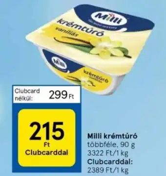 Tesco Milli krémtúró 90g ajánlat