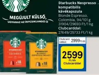 Tesco Starbucks Nespresso kompatibilis kávékapszula 94,101g ajánlat