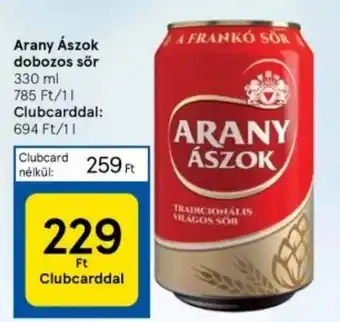 Tesco Arany Ászok dobozos sör 330ml ajánlat