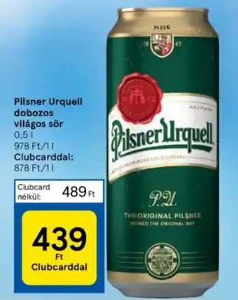Tesco Pilsner Urquell dobozos világos sör 0,5l ajánlat
