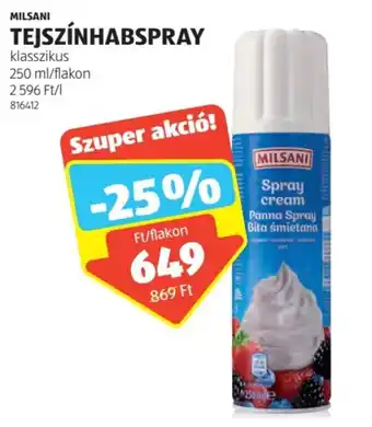 ALDI MILSANI TEJSZÍNHABSPRAY 250ml ajánlat