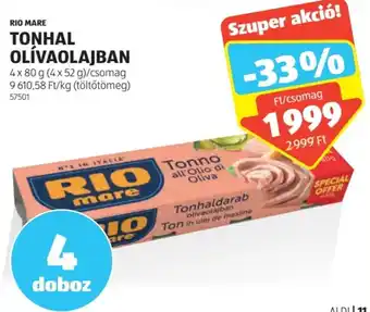 ALDI RIO MARE TONHAL OLÍVAOLAJBAN 4x80g ajánlat