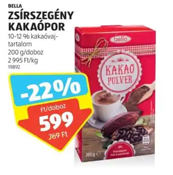 ALDI BELLA ZSÍRSZEGÉNY KAKAÓPOR 10-12% 200g ajánlat