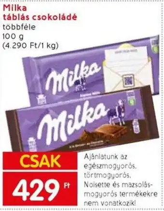 Spar Milka táblás csokoládé többféle 100g ajánlat