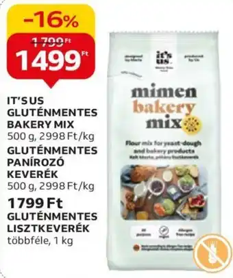 Auchan IT'S US GLUTÉNMENTES BAKERY MIX, GLUTÉNMENTES PANÍROZÓ KEVERÉK 500g ajánlat